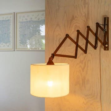 Schaarlamp - Messing, Teak - Deens design uit de jaren