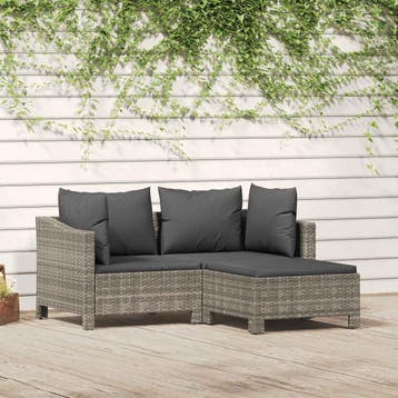 vidaXL 3-delige Loungeset met kussens poly rattan grijs, Tuin en Terras, Tuinsets en Loungesets, Verzenden, Nieuw, Loungeset