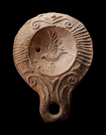 Oud-Romeins Terracotta - olielamp - vogel met uitgestrekte, Verzamelen