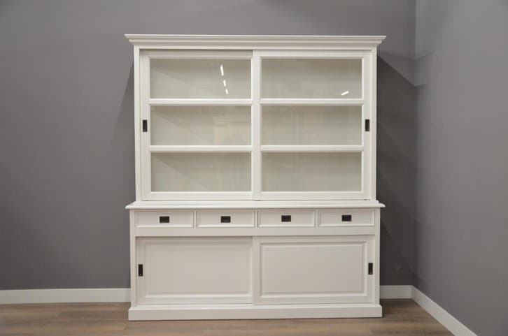 Witte buffetkast – winkelkast – vitrinekast 200 cm breed, Huis en Inrichting, Kasten | Vitrinekasten, 25 tot 50 cm, Nieuw, Glas