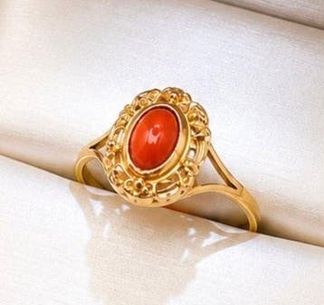 Ring - 14 karaat Geel goud Bloedkoraal - Antieke bloed, Nieuw