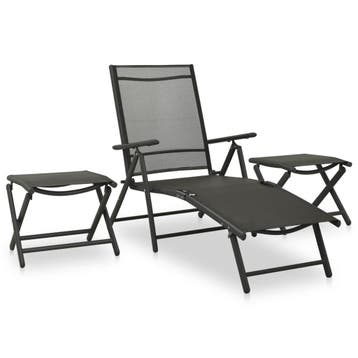 vidaXL 3-delige Loungeset textileen en aluminium zwart, Tuin en Terras, Tuinsets en Loungesets, Verzenden, 3 zitplaatsen, Loungeset