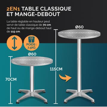 Statafel set van 2 Zilver aluminium Ø60cm inklapbaar, in..., Verzenden, Nieuw
