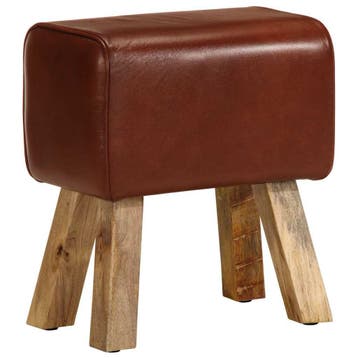 vidaXL Bankje turnbok 38 cm echt leer en massief mangohout, Huis en Inrichting, Verzenden, Nieuw