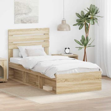 vidaXL Bedframe Sonoma eiken 100 x 200 cm Massief grenenhout, Eenpersoons, Bruin, Verzenden, Nieuw