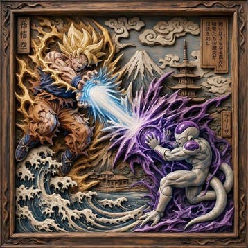 daveY - GOKU vs FREEZA x WOODEN CARVING - CLASH ON NAMEK, Nieuw