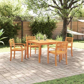 vidaXL Tuin eettafelset 5 st Bruin Massief Acaciahout, Verzenden, Nieuw, 5 zitplaatsen