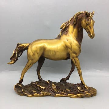 Beeld, Bronze Steed on a Base - 21 cm - Koper