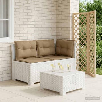 vidaXL Tweedelige Tuinbank met Kussens Rattan Look PP Wit, Verzenden, Nieuw