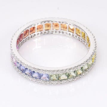 Ring - 18 karaat Witgoud - 2.90ct. tw. Saffier - Diamant -, Nieuw