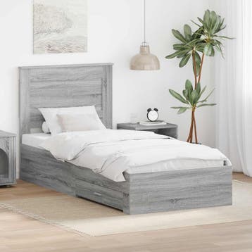 vidaXL Bedframe Grijs Sonoma en Zilver 75 x 190 cm Bewerkt, Eenpersoons, Verzenden, Nieuw, Grijs