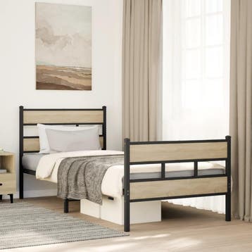 vidaXL Bedframe zonder matras metaal sonoma eikenkleurig, Huis en Inrichting, Slaapkamer | Bedden, Eenpersoons, Bruin, Verzenden
