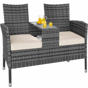 Polyrotan Tuinbank Grijs/Beige 145x58x87cm (Tafels-Stoelen), Verzenden, Nieuw
