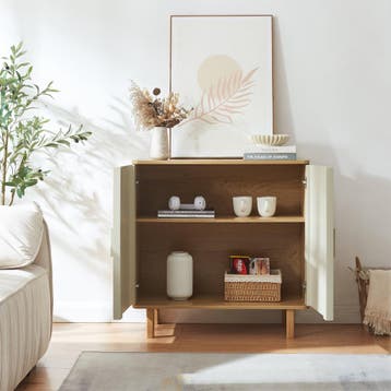 Commode Ferrersp 80x80x40 cm eikenkleurig havermout en natur, Verzenden, Nieuw
