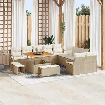 vidaXL Tuin Sofa Set met kussen met opslag 13 pcs Beige en, Verzenden, Nieuw, Rotan, 3 zitplaatsen