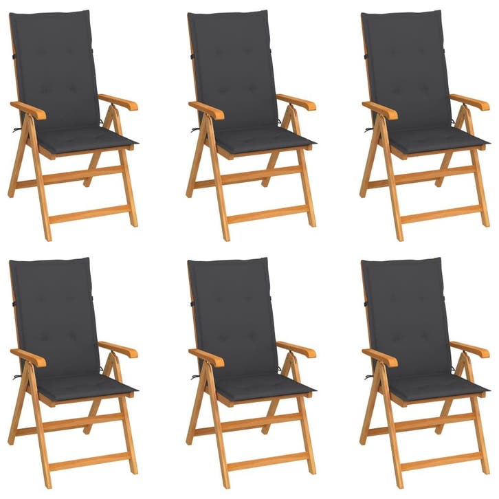 Tuinstoelen 6 st met antracietkleurige kussens massief teakh, Tuin en Terras, Tuinstoelen, Nieuw, Verzenden
