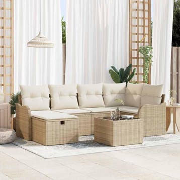 vidaXL Tuin Sofa Set 7 st 6-Aantal zitplaatsen Beige en, Verzenden, Nieuw, Rotan, 7 zitplaatsen