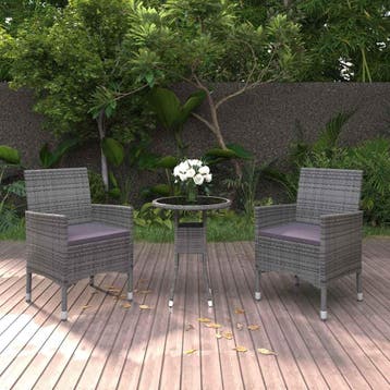vidaXL 3-delige Tuinset poly rattan grijs, Verzenden, Nieuw, Tuinset