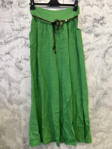 Linnen lange broek met ceintuur en zijzakken GROEN, Maat, Nieuw