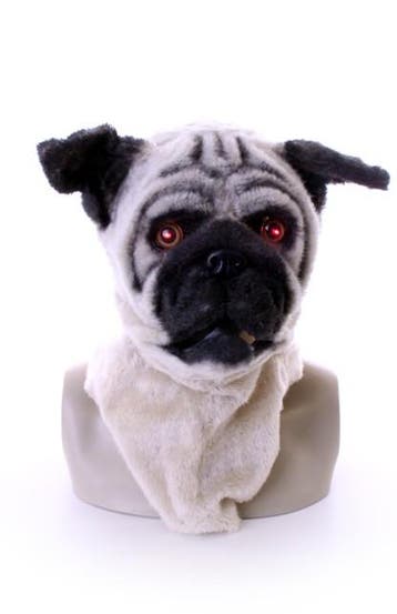 KIMU® Masker Mopshond Lichtgevende Ogen en Bewegende Mond Pu, Ophalen of Verzenden, Nieuw, Carnaval