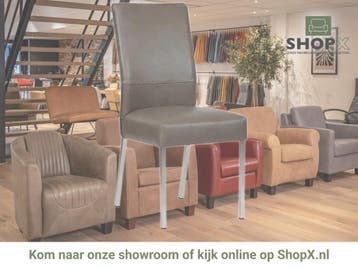 Leren eetkamerstoel Real - Granada Steel (grijs) - Poten, Nieuw, Ophalen of Verzenden, Industrieel, Modern, Leer