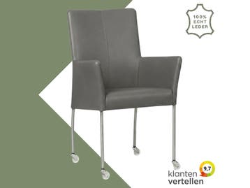 Leren eetkamerstoel Comfort met wieltjes en armleuning -, Huis en Inrichting, Stoelen, Nieuw, Leer, Ophalen of Verzenden, Eén
