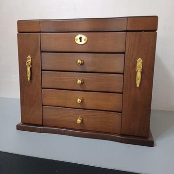 Sieradendoos - Hout - Spiegel-5 niveaus, Antiek en Kunst