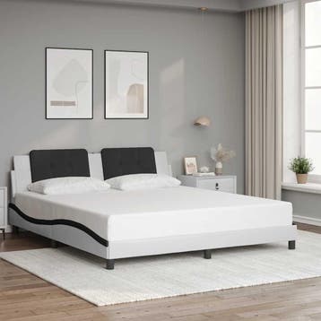 vidaXL Bedframe zonder matras Zadar kunstleer wit en zwart, Overige materialen, Eenpersoons, Verzenden, Zwart
