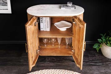 Dressoir TRES CHIC 70cm mangohout naturel met wit marmeren, Ophalen of Verzenden, Nieuw