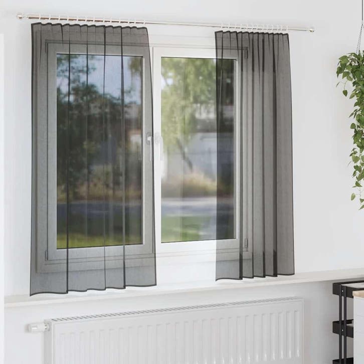 vidaXL Gordijnen voile met roedezakken 2 st zwart, Huis en Inrichting, Stoffering | Gordijnen en Lamellen, Zwart, Nieuw, Verzenden