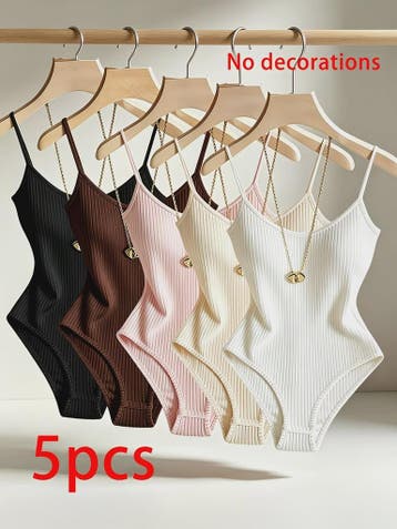 5-delige Set Elegante Dames Ribbed Bodysuits - Camisole Back, Verzenden, Nieuw