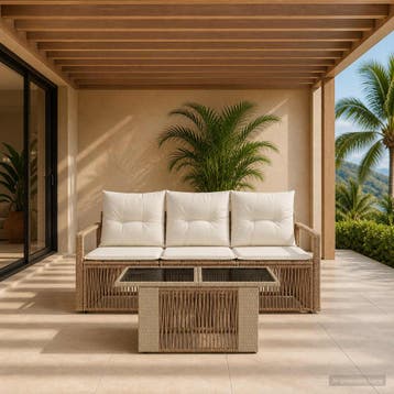 vidaXL Tuinbankenset 4 st Beige en Crème Wit poly rattan, Huis en Inrichting, Verzenden, Nieuw