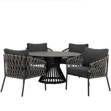 Amalfi Pasadena low dining tuinset 5 delig antraciet, Ophalen of Verzenden, Nieuw