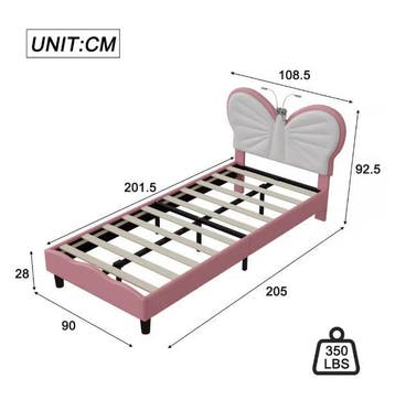 Gestoffeerd Bed met Vlindervormig Hoofdbord –LED-verlichting, Verzenden, Nieuw