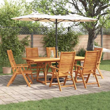 vidaXL Tuin eettafelset 7 st Bruin Massief Acaciahout, Tuin en Terras, Tuinsets en Loungesets, Verzenden, Nieuw, 7 zitplaatsen