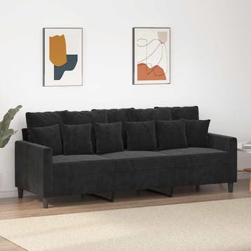 vidaXL Driezitsbank 180 cm fluweel zwart, Verzenden, Nieuw, Driepersoons, Stof
