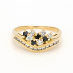 Ring - 18 karaat Geel goud - Diamant - Saffier, Nieuw