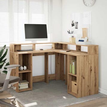 vidaXL Bureau met LED-verlichting 130x130x91 cm hout, Huis en Inrichting, Bureaus, Verzenden, Nieuw