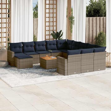 vidaXL 13-delige tuinbankset met kussens, grijs polyrotan, Verzenden, Nieuw