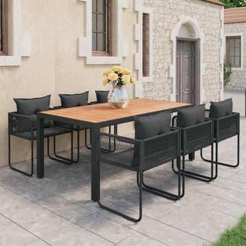 vidaXL 7-delige Tuinset PVC-rattan zwart en bruin, Kunststof, Verzenden, 6 zitplaatsen, Nieuw
