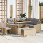vidaXL Tuinbankenset met kussen 8 pcs Beige poly rattan, Verzenden, Nieuw, Rotan, 8 zitplaatsen