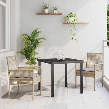 vidaXL Tuin eettafelset met kussen 3 pcs Beige poly rattan, Verzenden, Nieuw, Rotan, 3 zitplaatsen