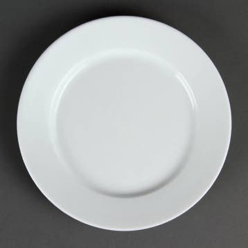 Restaurant wit bord met brede rand 20 cm (stuks 12), Verzenden