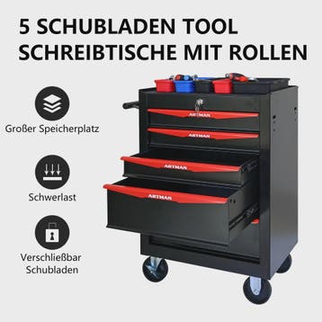 Mobiele Gereedschapswagen met 5 Lades - Zwart/Rood, Doe-het-zelf en Verbouw, Verzenden, Nieuw