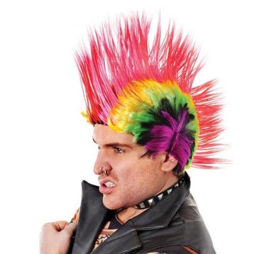Punker pruik hanekam gekleurd - Herenpruiken, Verzenden, Nieuw