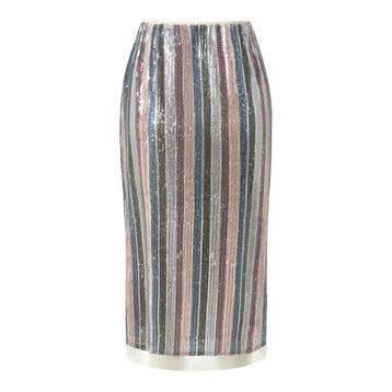 Milano Italy • gestreepte pailletten rok • 36, Verzenden, Roze, Maat 36 (S), Milano Italy
