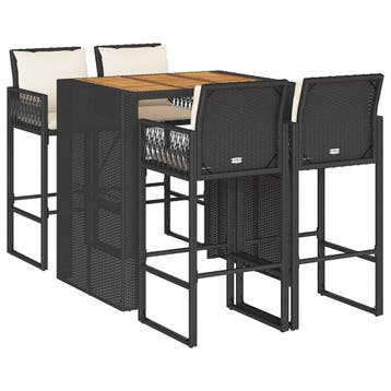 vidaXL 5-delige Tuinbarset met kussens poly rattan acacia, Verzenden, Nieuw, 4 zitplaatsen