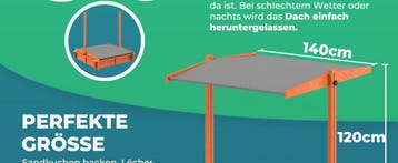 Zandbak Max 140x140cm incl Zonbescherming UV 50+ (Speelgoed), Verzenden, Nieuw