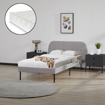 Gestoffeerd bed Porvoo met bedbodem en matras 90x200 cm grij, Huis en Inrichting, Slaapkamer | Bedden, Verzenden, Nieuw