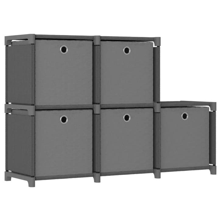 vidaXL Kast met 5 vakken met boxen 103x30x72,5 cm stof grijs, Huis en Inrichting, Kasten | Boekenkasten, 25 tot 50 cm, Nieuw, Overige materialen